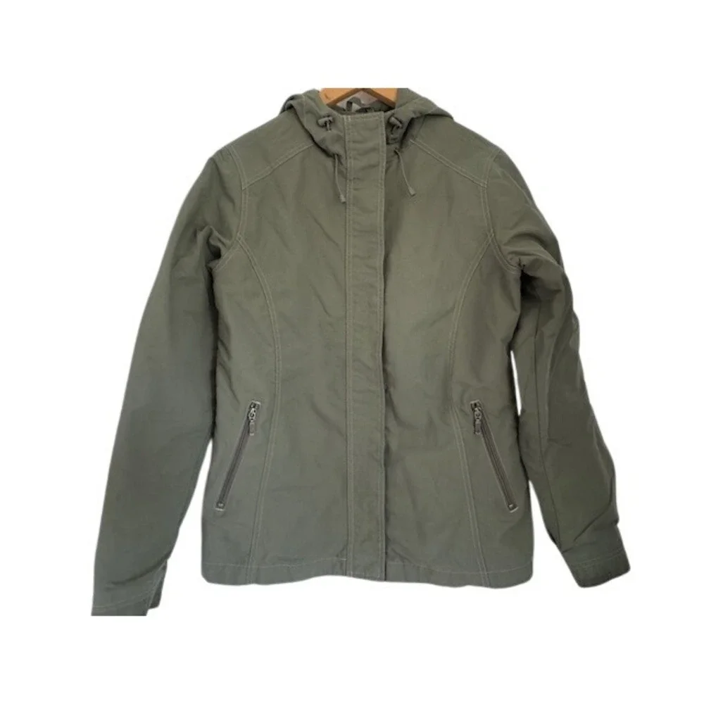Eddie Bauer Vintage Womens Olive Green Hooded Lightweight Utility Jacket - Small
